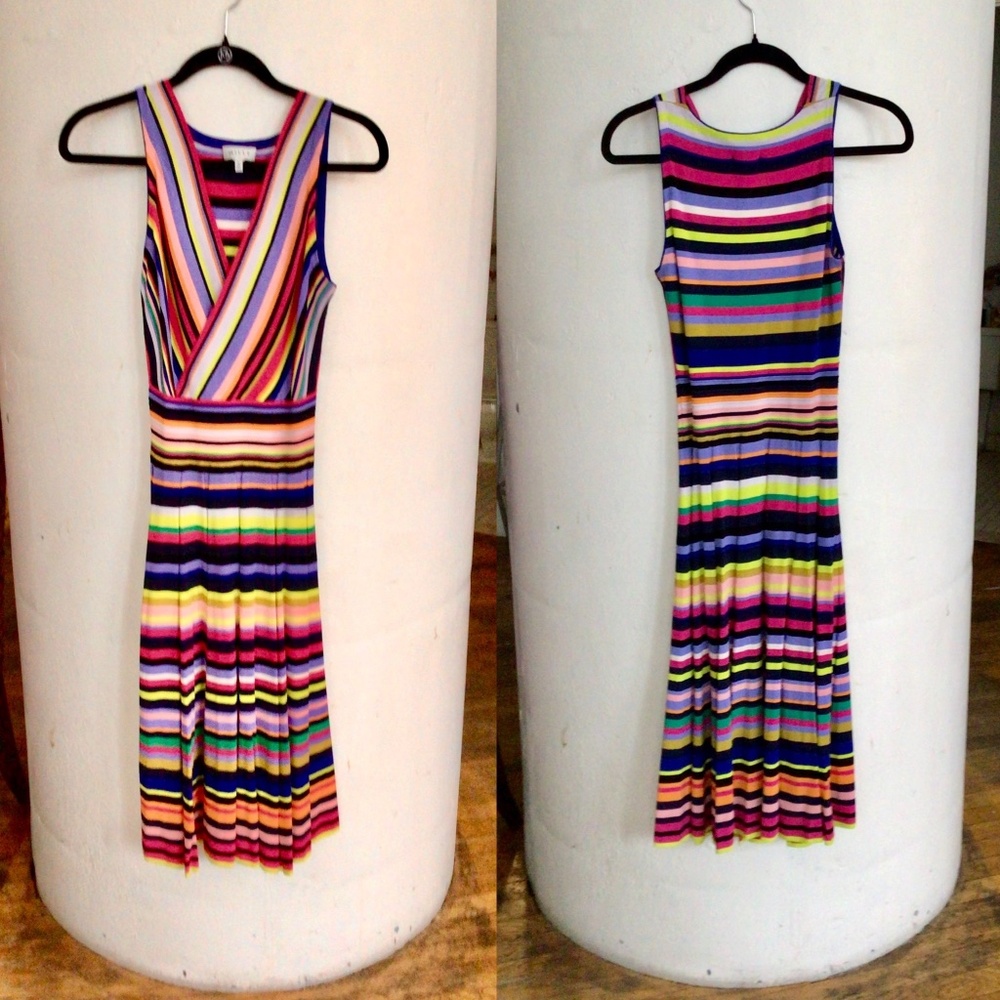 MILLY MULTIPSTRIPE PLEATED DRESS